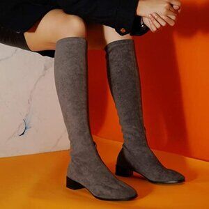 Womens Size 6.5 Boots C. Paravano Knee High Boots Grey Suede Stretch